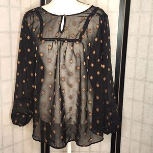 Lucky Brand Sheer Black Boho Blouse 2X sexy fairytale feminine
